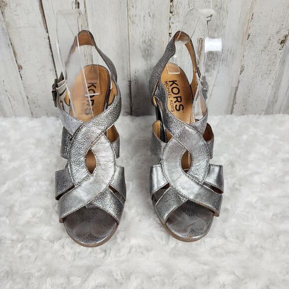 Michael Kors Slingback Metallic Silver Sandals Size 8.5 - Picture 4 of 9